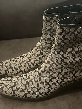 Coach Signature Jacquard Ankle Boots in Black and Cream